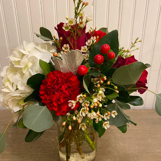 Hydrangea, Roses, and Carnations Arrangement (Valentine's Day Pre-Order!)